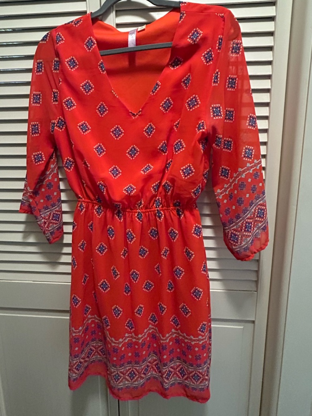 Alya Bright Orange Printed V-Neck Dress